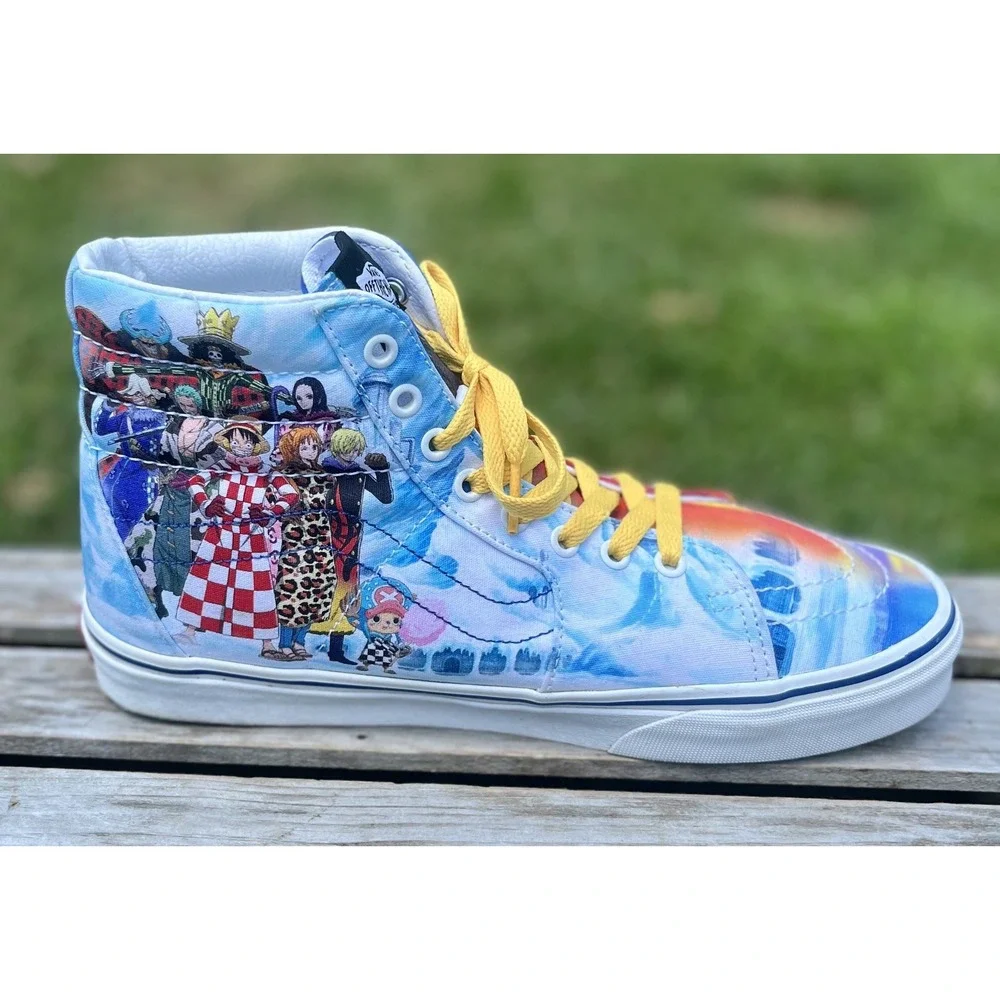 Vans Sk8-Hi Shoes Mens Size 9.5 One Piece Anime Custom High Top Yellow Laces Art